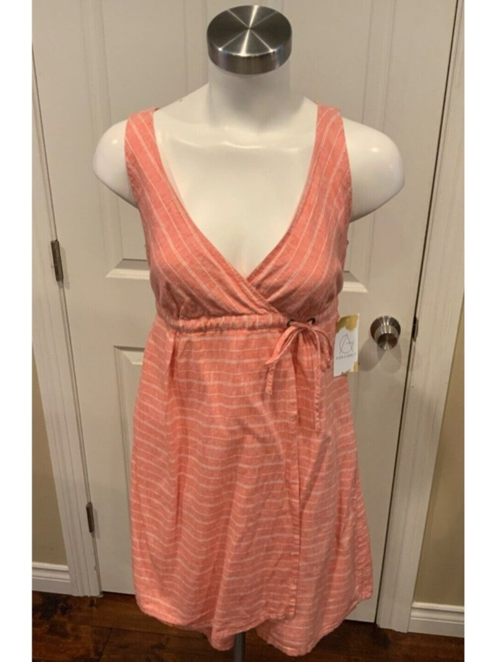 Patagonia Pink & White Striped Faux Wrap V-Neck Dress, Size 4 (US)